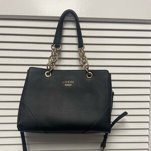 Guess Black Shoulder Bag with Gold Chain Accents